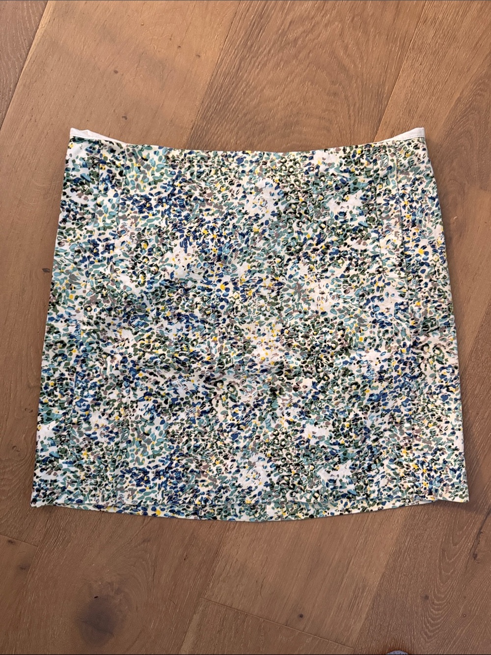 J. Crew White Mini Skirt with Blue & Green Floral Speckle